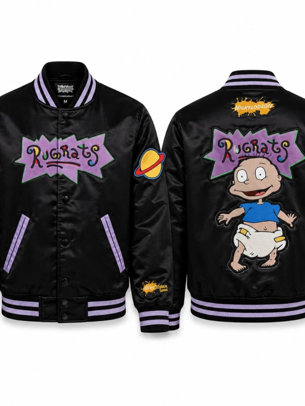 Rugrats Satin Bomber Jacket Unisex M Black Headgear Classics Tommy Skeletor